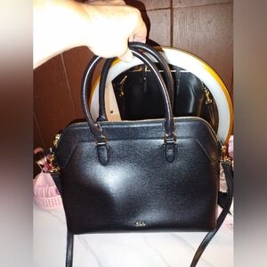 Black Ralph Lauren Saffiano Newbury Satchel purse